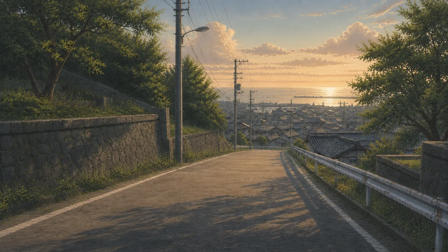 夏の夕方の坂道